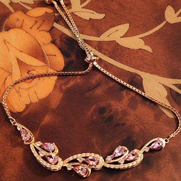 JTV Garnet White Zircon 18K Rose Gold Over Silver Bracelet - Picture 3 of 6